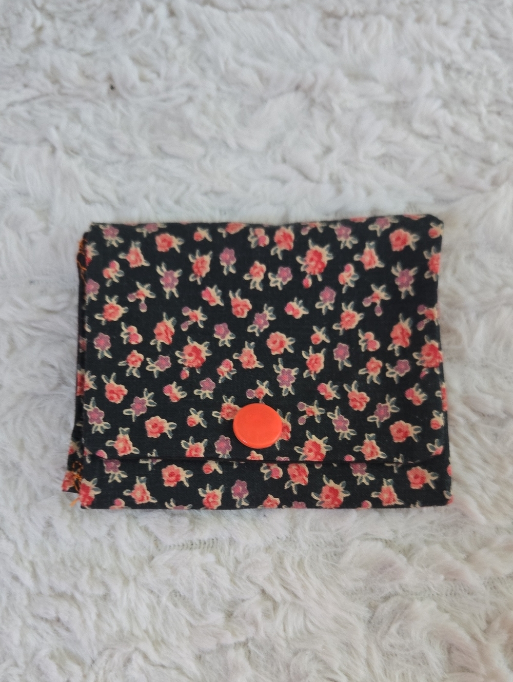 Handmade By My Daughter Floral Black Foldover Coin Purse with Orange Snap